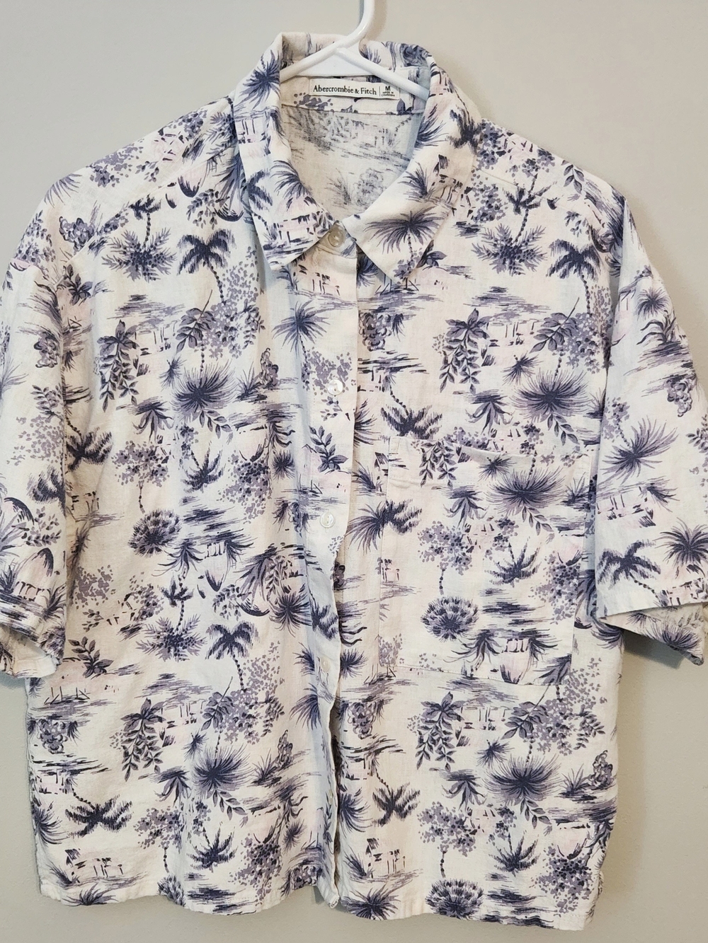 Abercrombie & Fitch Womens Medium  Linen Tropical Button Up Short Sleeve Shirt